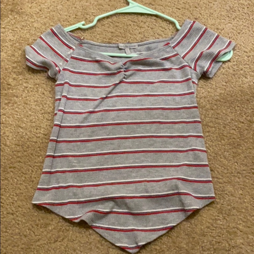 Plaid off the shoulder shirt